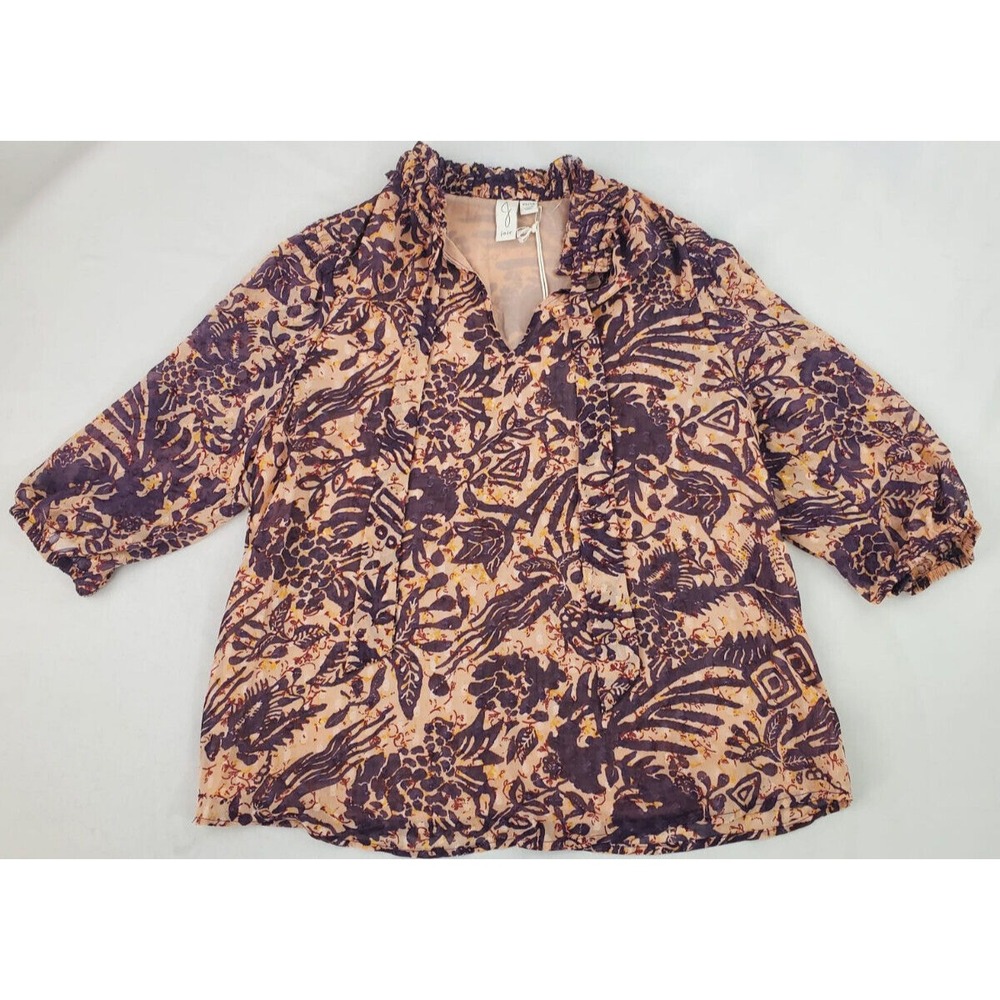 JOIE Women Purple Orange Abstract Print V-Neck Blouse Top 1258774 XS NEW